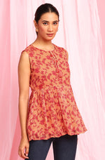 Thumbnail for Janasya Women's Orange Poly Georgette Floral Print Regular Top - Distacart