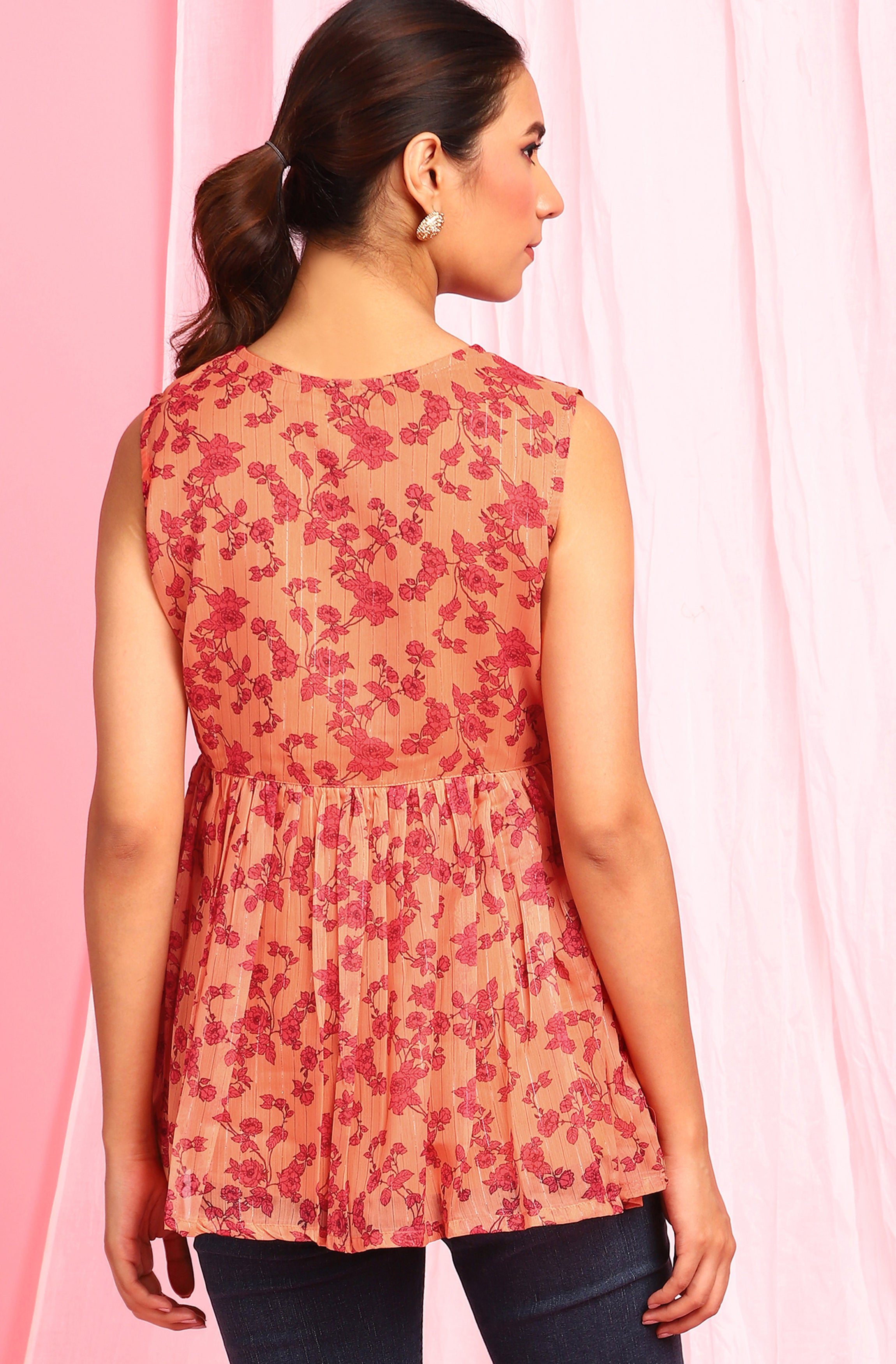 Janasya Women's Orange Poly Georgette Floral Print Regular Top - Distacart