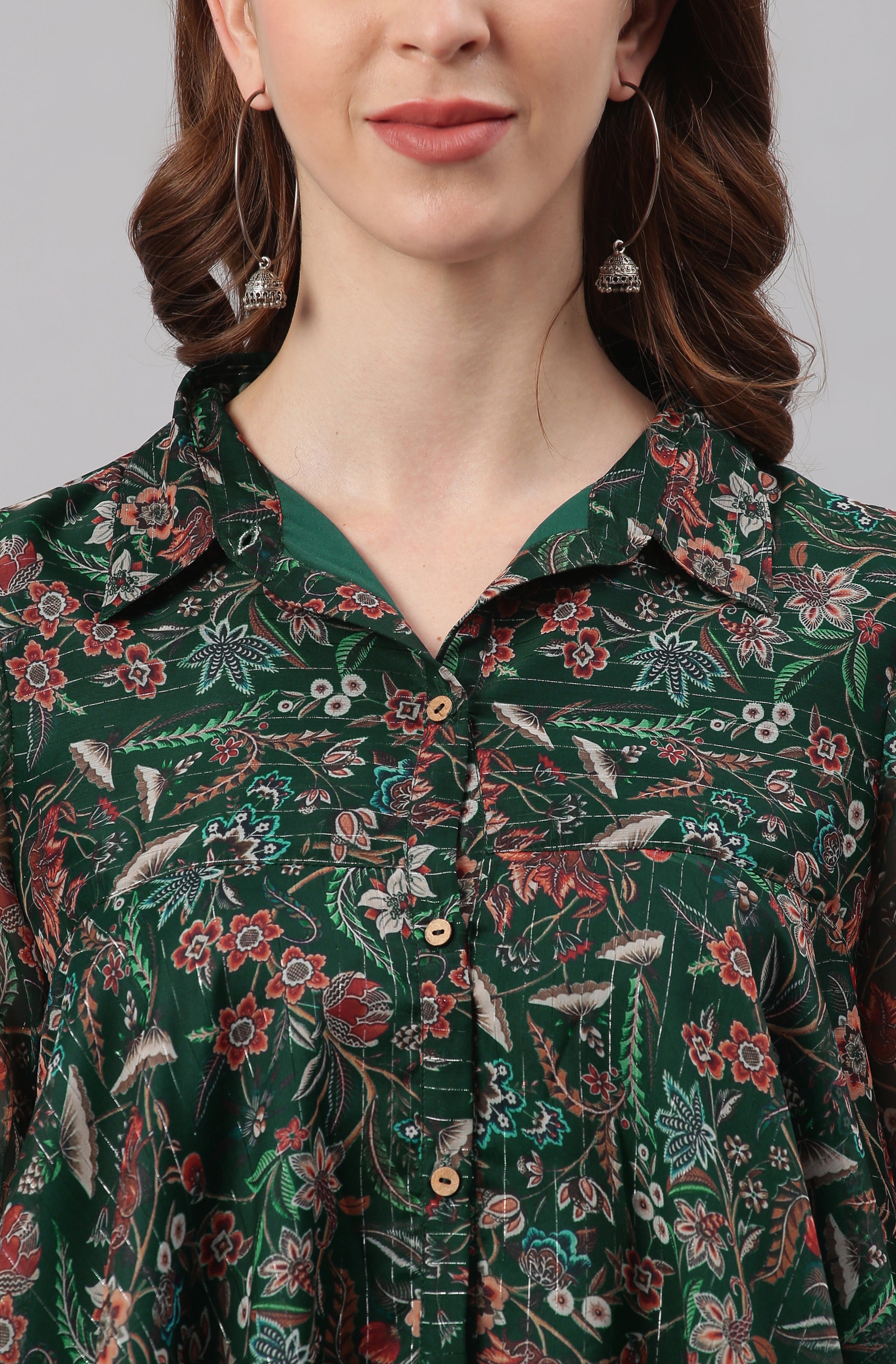 Janasya Women's Green Poly Georgette Floral Print Regular Top - Distacart