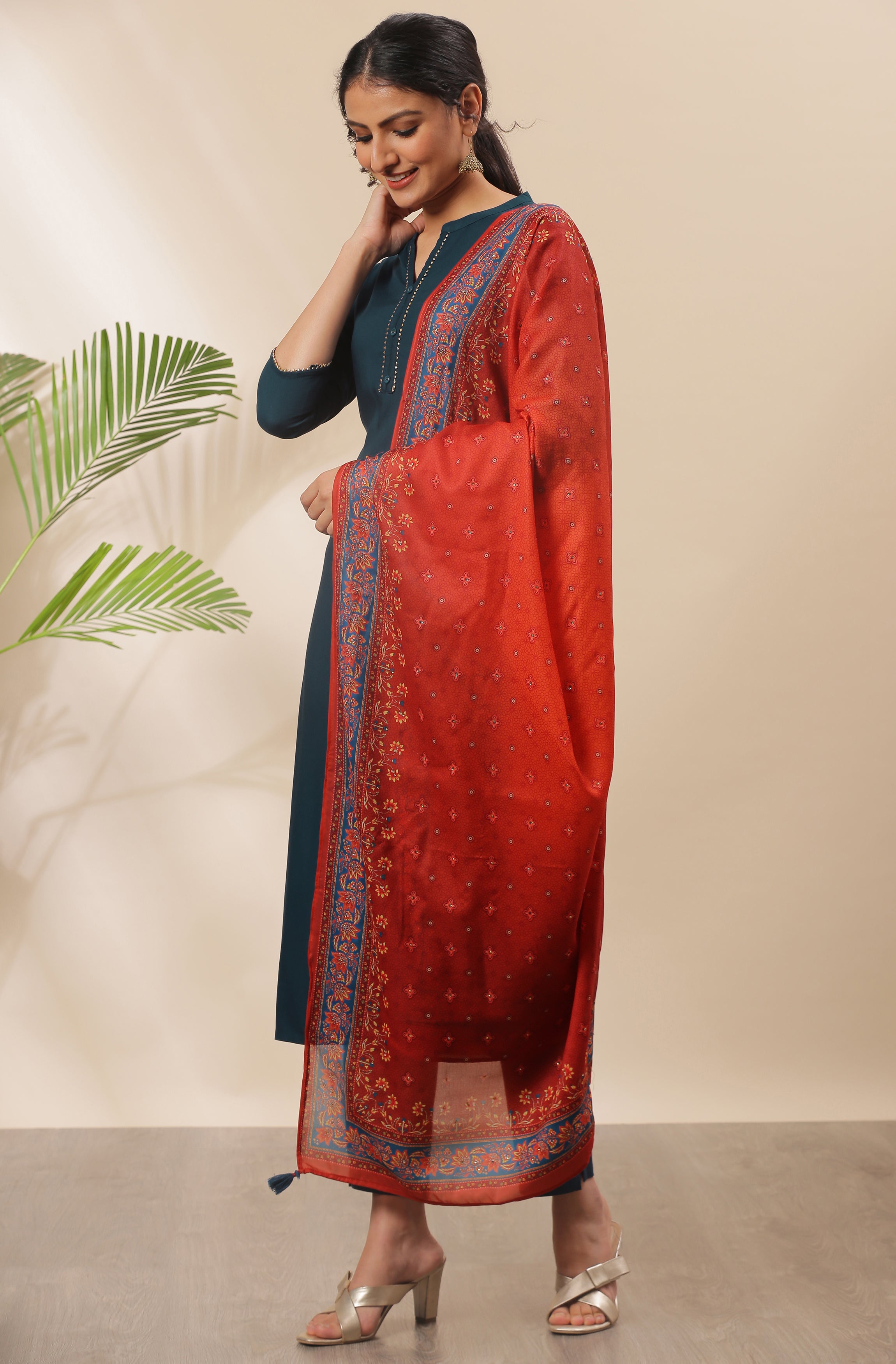 Janasya Women's Teal Rayon Solid Kurta With Pant And Dupatta - Distacart