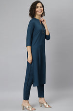 Thumbnail for Janasya Women's Teal Rayon Solid Kurta With Pant And Dupatta - Distacart