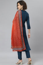 Thumbnail for Janasya Women's Teal Rayon Solid Kurta With Pant And Dupatta - Distacart