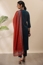 Thumbnail for Janasya Women's Teal Rayon Solid Kurta With Pant And Dupatta - Distacart