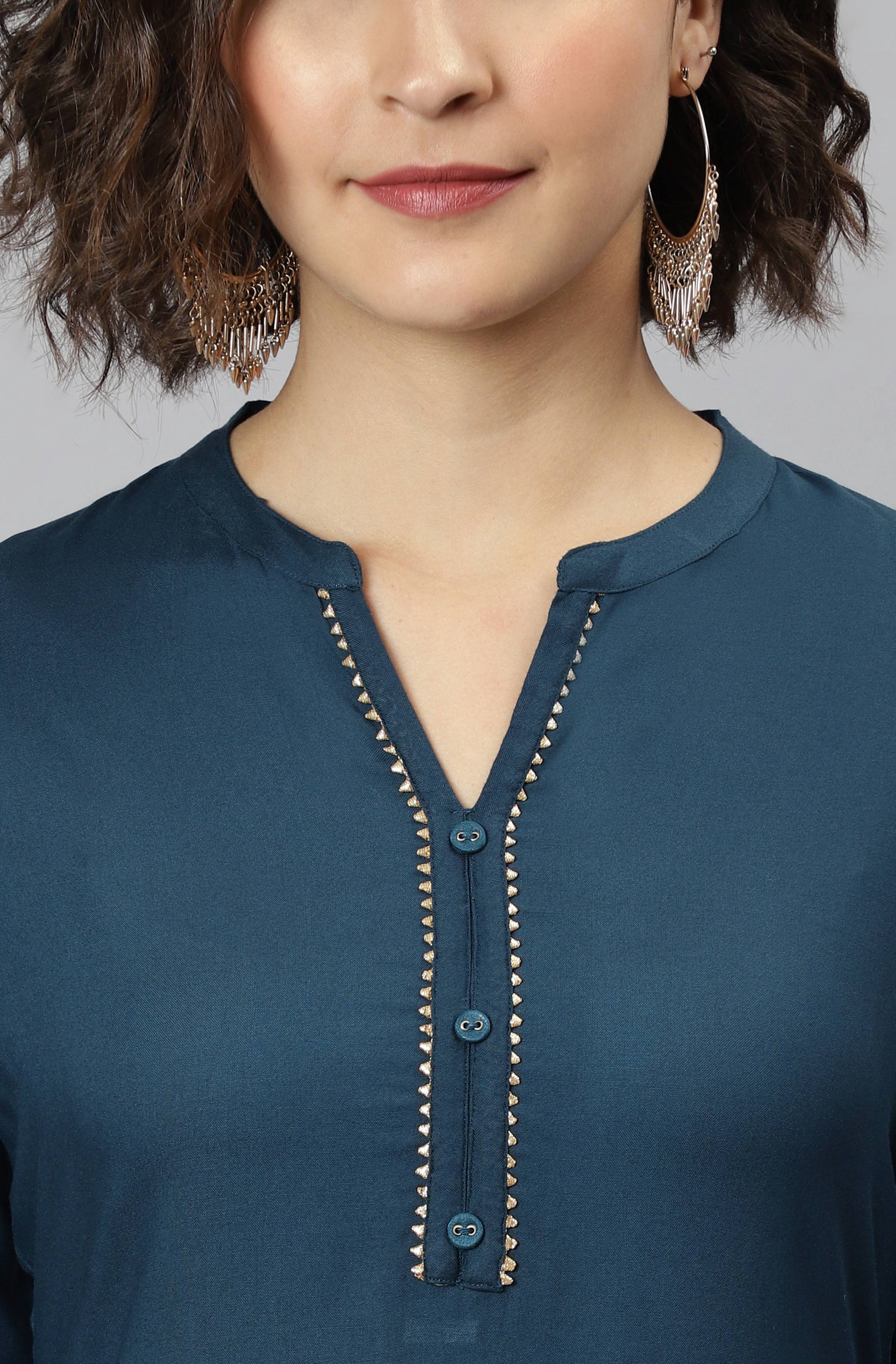 Janasya Women's Teal Rayon Solid Kurta With Pant And Dupatta - Distacart