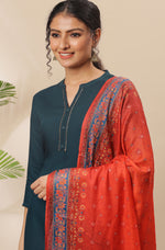 Thumbnail for Janasya Women's Teal Rayon Solid Kurta With Pant And Dupatta - Distacart