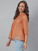 Thumbnail for Janasya Women's Rust Kota Doria Solid Panelled Top - Distacart