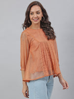 Thumbnail for Janasya Women's Rust Kota Doria Solid Panelled Top - Distacart
