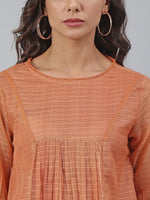 Thumbnail for Janasya Women's Rust Kota Doria Solid Panelled Top - Distacart