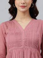 Thumbnail for Janasya Women's Coral Pink Cotton Solid Flared Western Dress - Distacart