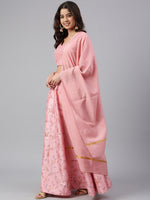 Thumbnail for Janasya Women's Pink Poly Silk Gold Print Lehenga Choli With Dupatta - Distacart