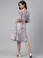 Thumbnail for Janasya Women's White Georgette Floral Printed Flared Western Dress - Distacart