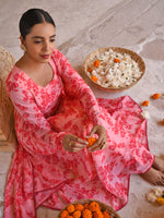 Thumbnail for Janasya Women's Peach Georgette Floral Print Kurta With Flared Palazzo And Dupatta - Distacart