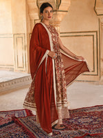 Thumbnail for Janasya Women's Rust Cotton Floral Print Kurta With Palazzo And Dupatta - Distacart