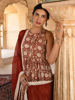 Thumbnail for Janasya Women's Rust Cotton Floral Print Kurta With Palazzo And Dupatta - Distacart