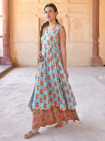 Thumbnail for Janasya Women's Mint Blue Cotton Floral Print Kurta With Palazzo And Dupatta - Distacart