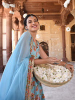 Thumbnail for Janasya Women's Mint Blue Cotton Floral Print Kurta With Palazzo And Dupatta - Distacart