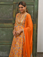 Thumbnail for Janasya Women's Mustard Cotton Embroidered Kurta With Palazzo And Dupatta - Distacart