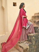 Thumbnail for Janasya Women's Sea Green Cotton Floral Block Print Kurta With Palazzo And Dupatta - Distacart