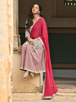 Thumbnail for Janasya Women's Sea Green Cotton Floral Block Print Kurta With Palazzo And Dupatta - Distacart