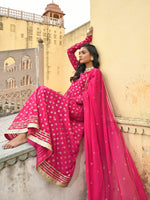 Thumbnail for Janasya Women's Bright Pink Georgette Foil Print Kurta With Dupatta - Distacart