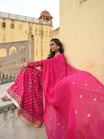 Thumbnail for Janasya Women's Bright Pink Georgette Foil Print Kurta With Dupatta - Distacart