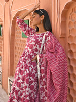 Thumbnail for Janasya Women's White Cotton Floral Print Kurta With Palazzo And Dupatta - Distacart