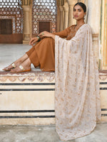 Thumbnail for Janasya Women's Brown Georgette Floral Embroidery Kurta With Palazzo And Dupatta - Distacart