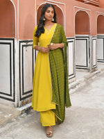Thumbnail for Janasya Women's Yellow Georgette Solid Kurta With Palazzo And Dupatta - Distacart