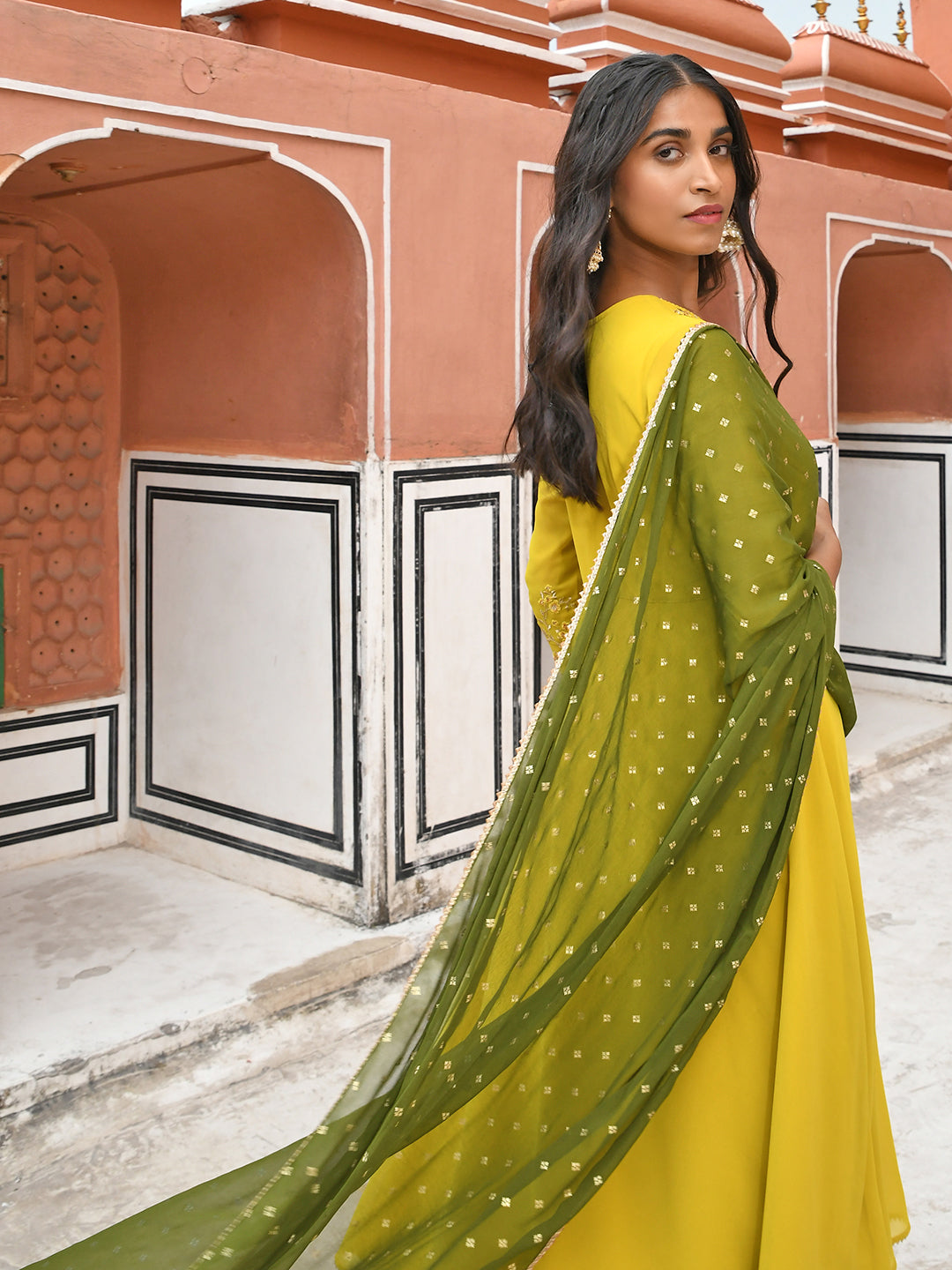 Janasya Women's Yellow Georgette Solid Kurta With Palazzo And Dupatta - Distacart