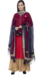 Thumbnail for Mominos Fashion Navy Blue Orgenza Gotta Patti Dupatta