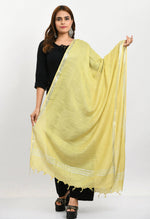 Thumbnail for Mominos Fashion Moeza Women's Linen Cotton Silver Border Lemon Yellow Dupatta - Distacart