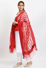 Thumbnail for Mominos Fashion Moeza Women's Orgenza Mirror Stripe Thread Work Red Dupatta - Distacart