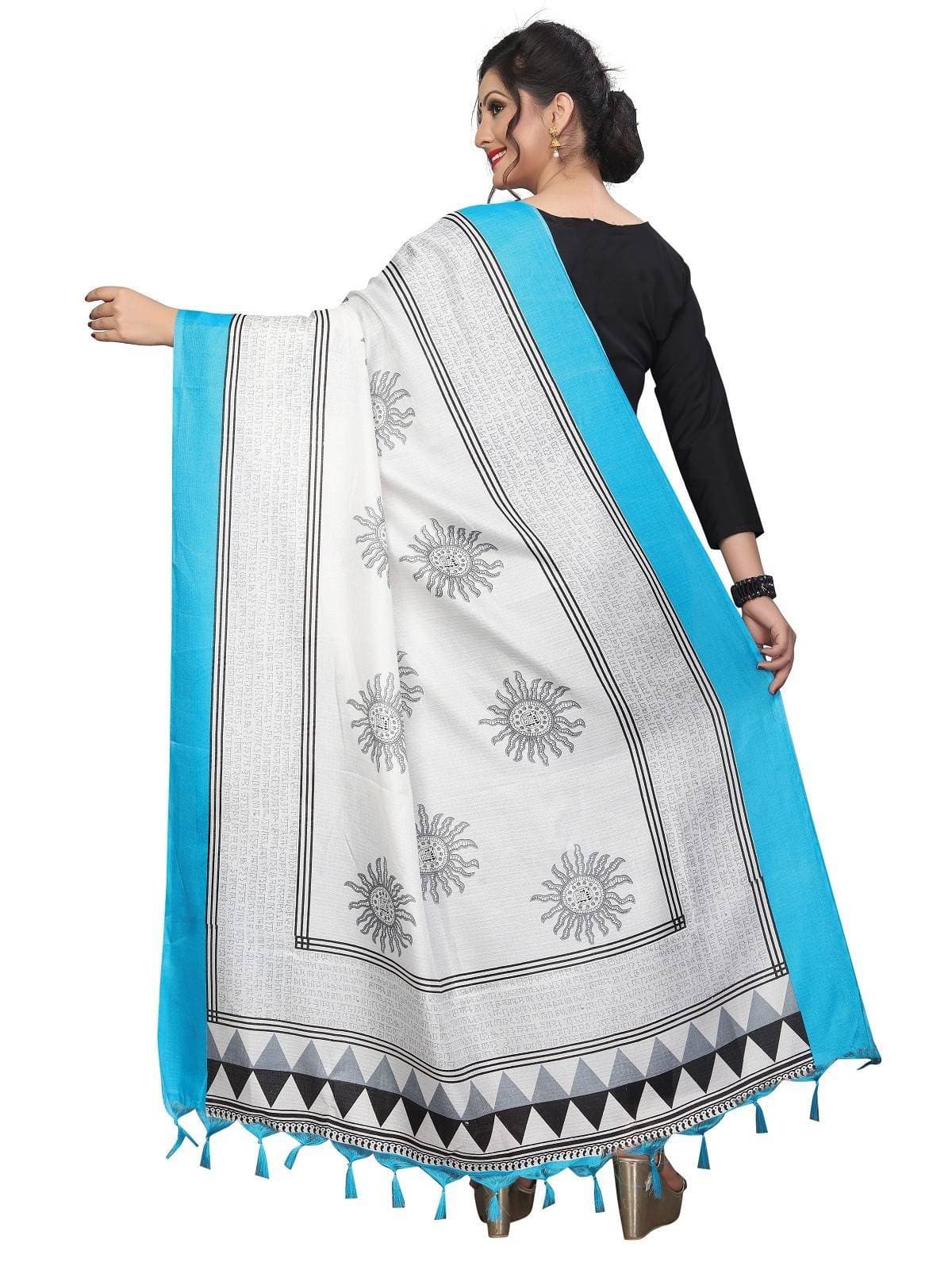 Vamika Blue-White Printed Khadi Bhagalpuri Dupatta