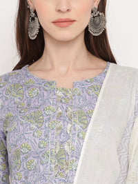 Thumbnail for NOZ2TOZ Women's Purple Printed Kurta With Palazzo & Dupatta Set (Set of 3) - Distacart