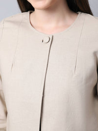 Thumbnail for Even Apparels Cream Linen Cotton Open Front Statement Women's Jacket - Distacart