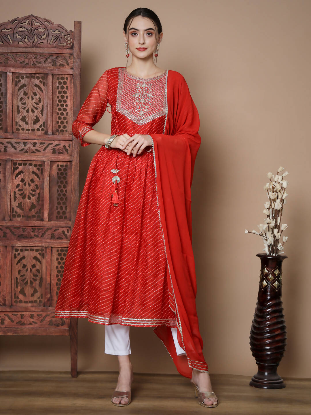 Myshka Women's Red Anarkali Kurta & With Dupatta - Distacart