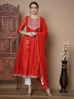 Thumbnail for Myshka Women's Red Anarkali Kurta & With Dupatta - Distacart