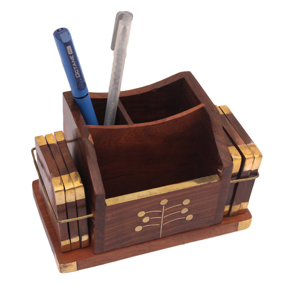 Nizalia Wooden Coaster And Pen Holder