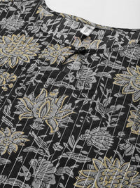Thumbnail for Yufta Women Black Floral Pure Cotton Kurta with Trouser & With Dupatta