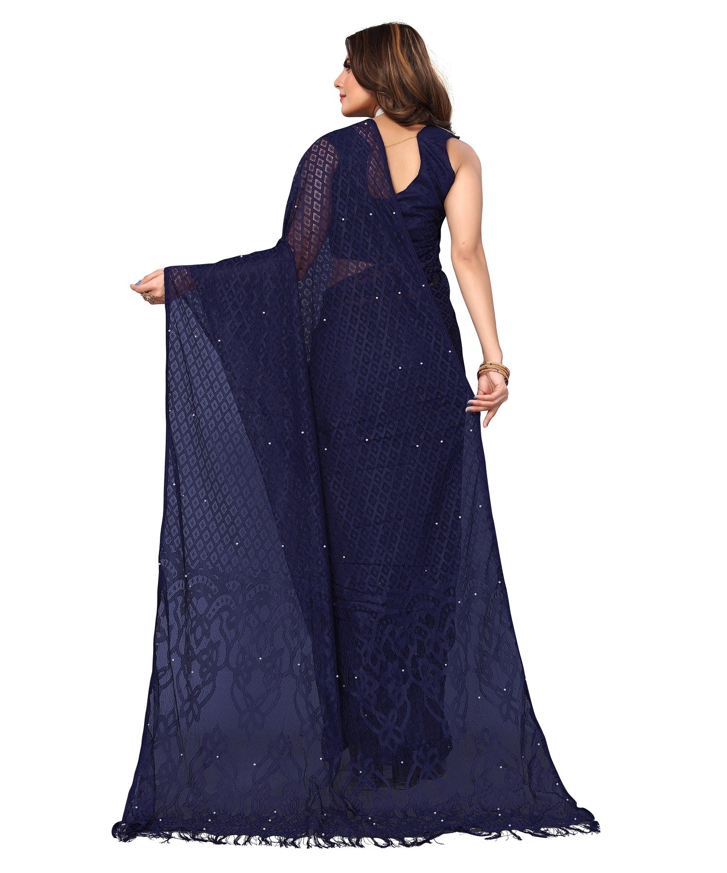 Vamika Net Brasso Navy Light Weight Trendy Look Bollywood Style Saree - Distacart