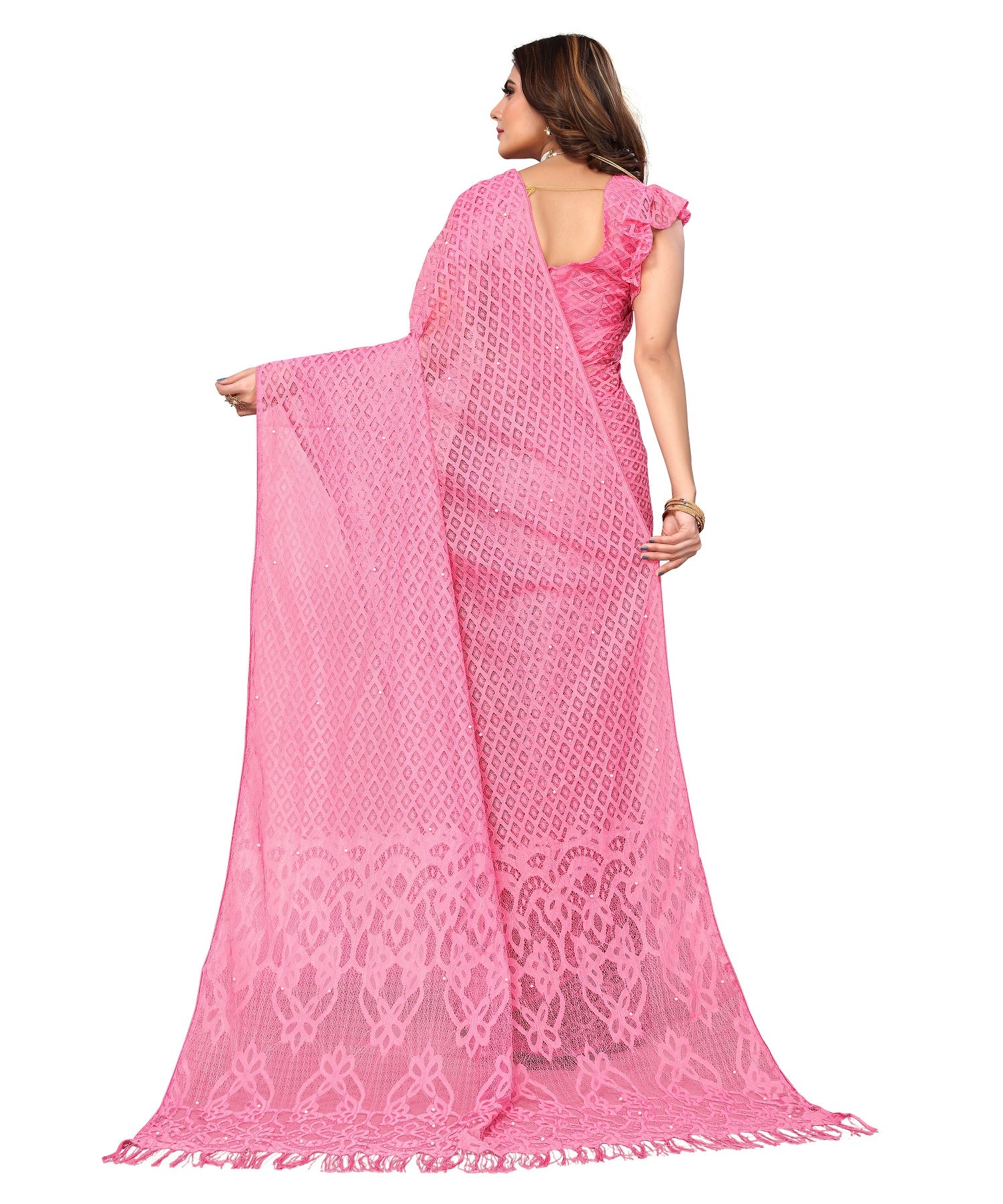 Vamika Net Brasso Pink Light Weight Trendy Look Bollywood Style Saree - Distacart