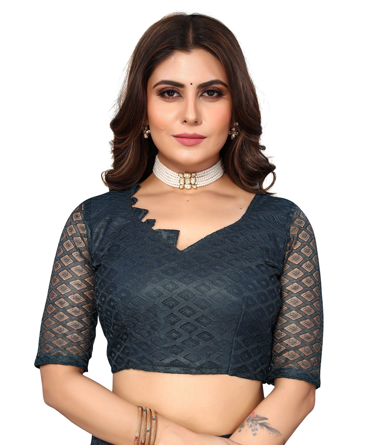 Vamika Net Brasso Rama Green Light Weight Trendy Look Bollywood Style Saree - Distacart