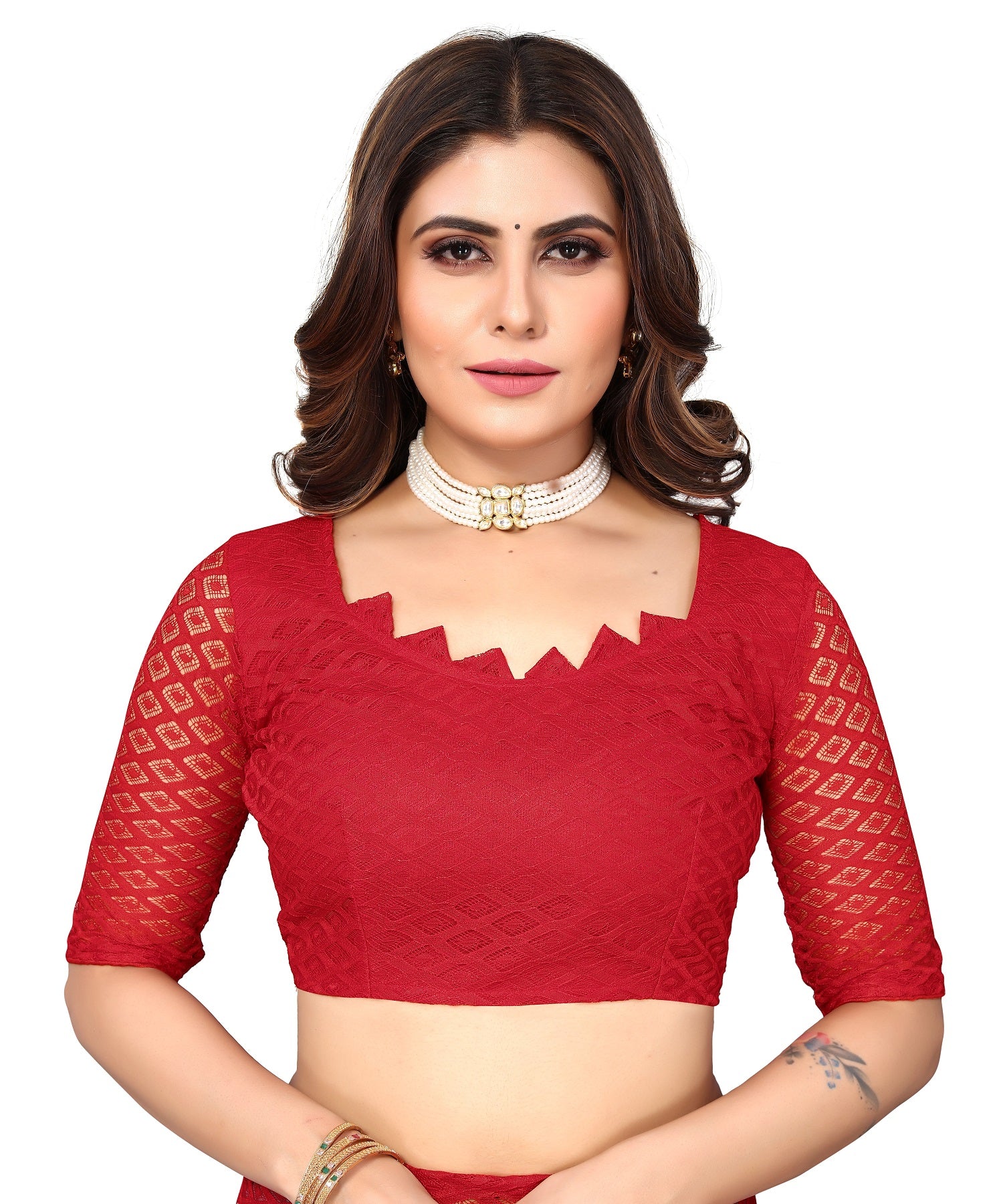 Vamika Net Brasso Red Light Weight Trendy Look Bollywood Style Saree - Distacart