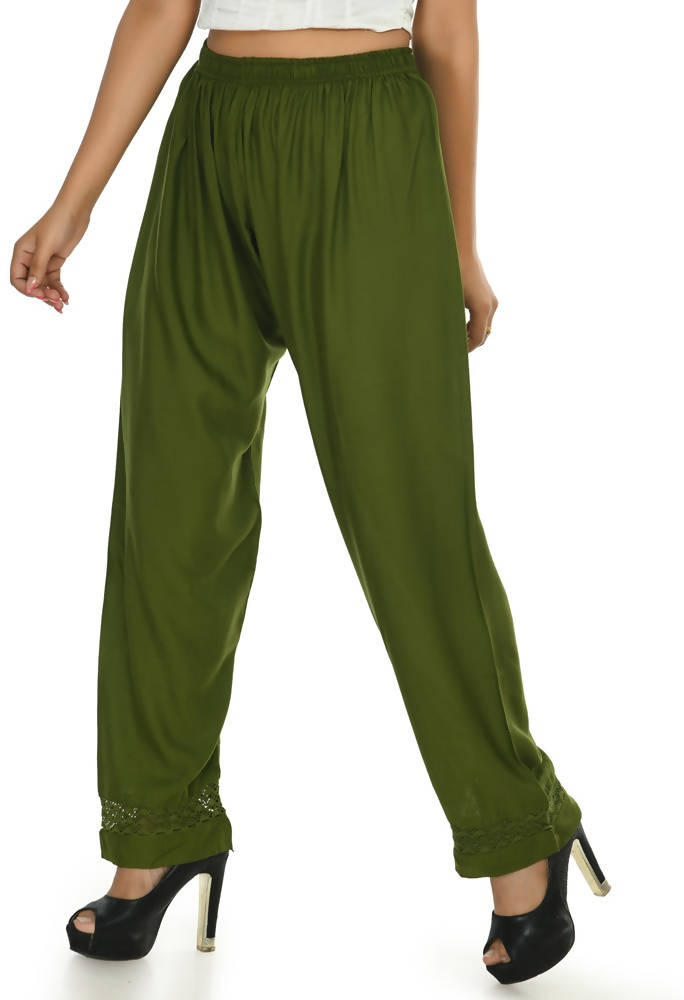 Mominos Fashion Moeza Reyon Cotton Mehndi Green Color Straight Palazzo