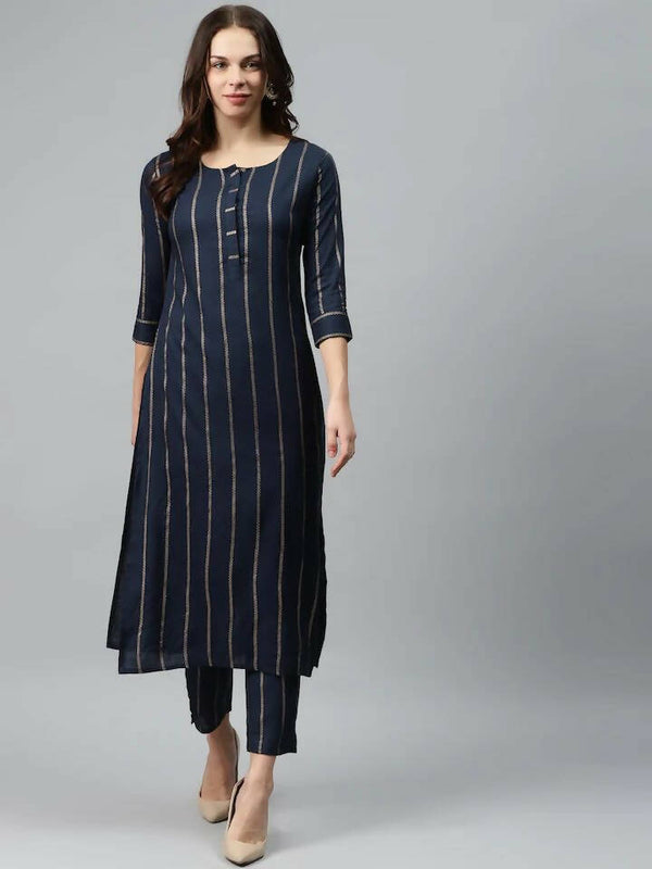 Vamika Printed Rayon Blue Party Wear/Casual Wear Kurta Set/Suit - Distacart