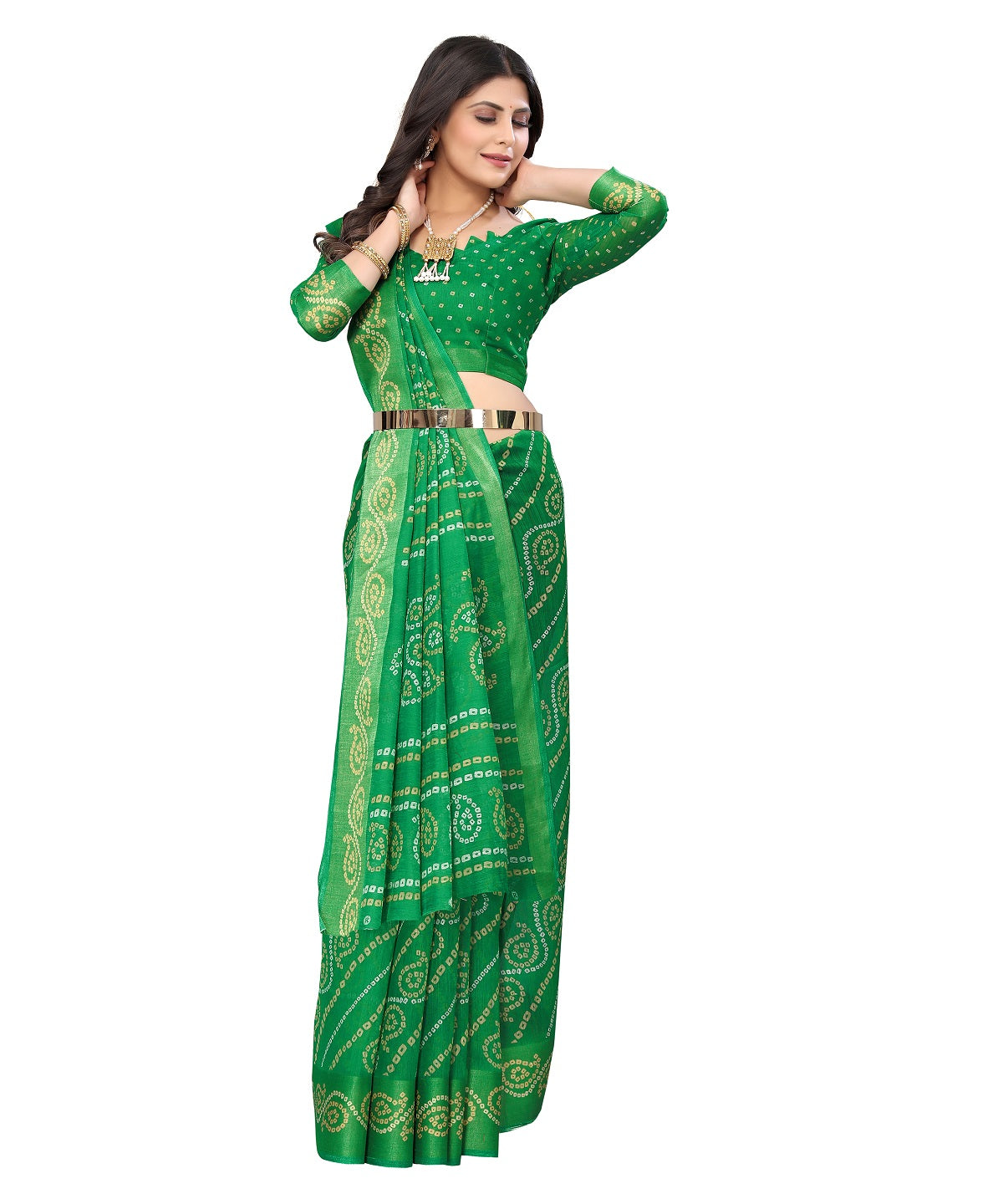 Vamika Linen Jari Border Green Bollywood Style Saree - Distacart