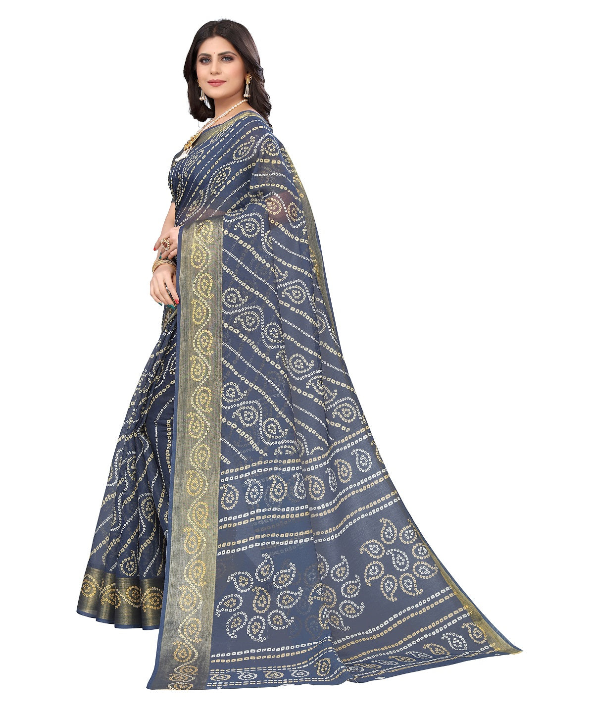Vamika Linen Jari Border Grey Bollywood Style Saree - Distacart