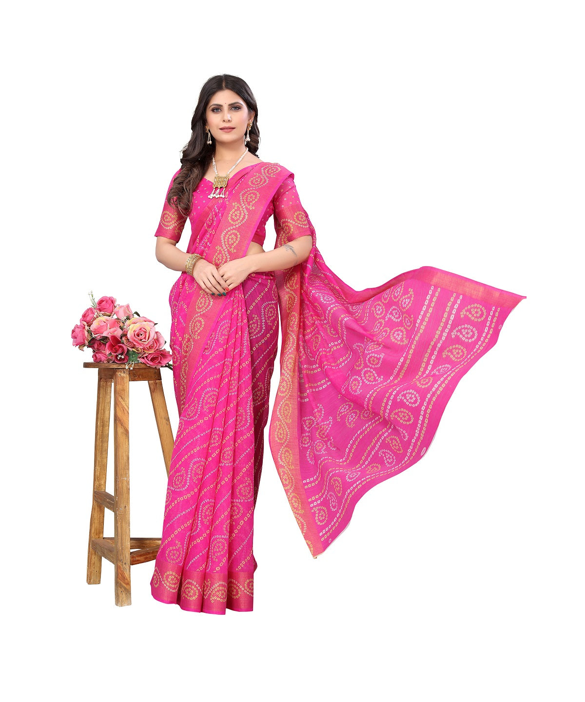 Vamika Linen Jari Border Pink Bollywood Style Saree - Distacart