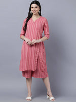 Thumbnail for Myshka Stylish Pink Cotton 3/4 Sleeve Women's Kurta Palazzo Set - Distacart