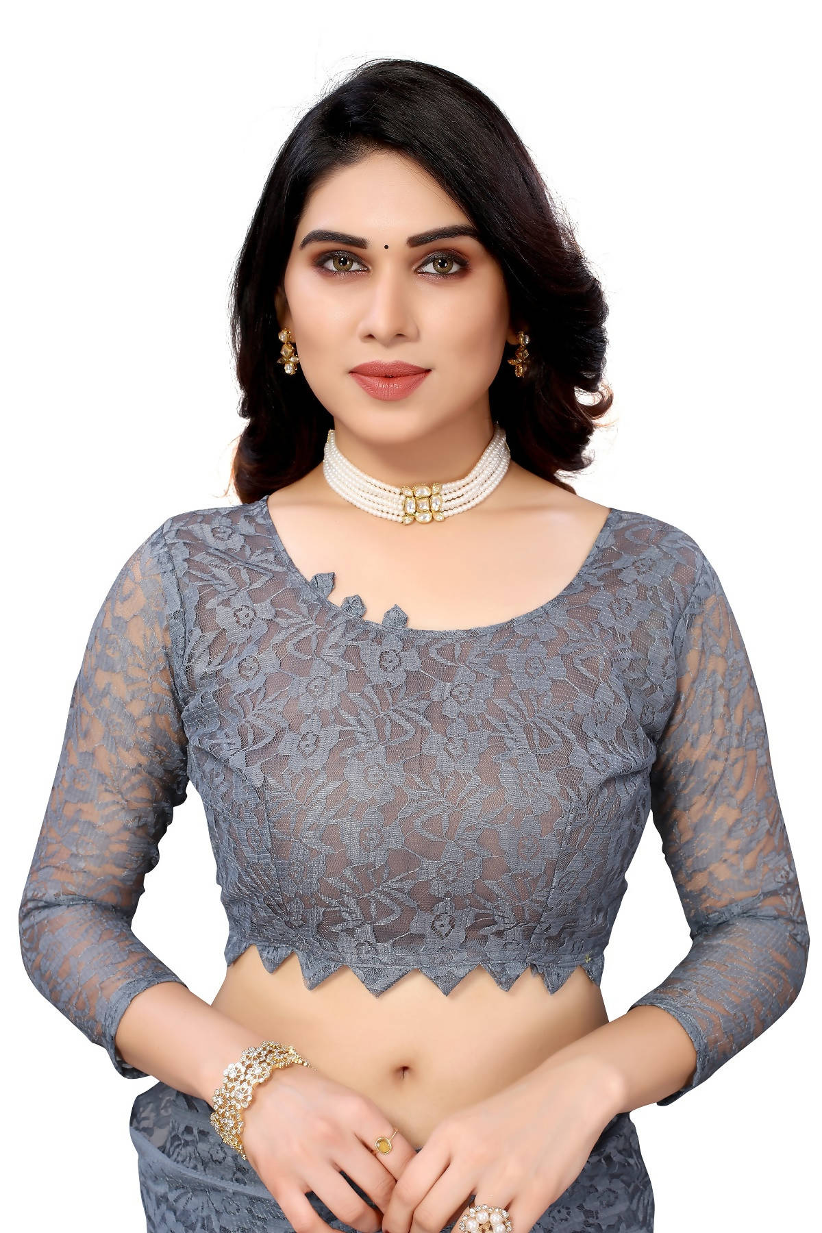 Vamika Ethnic Fire Grey Pearls Net Saree - Distacart
